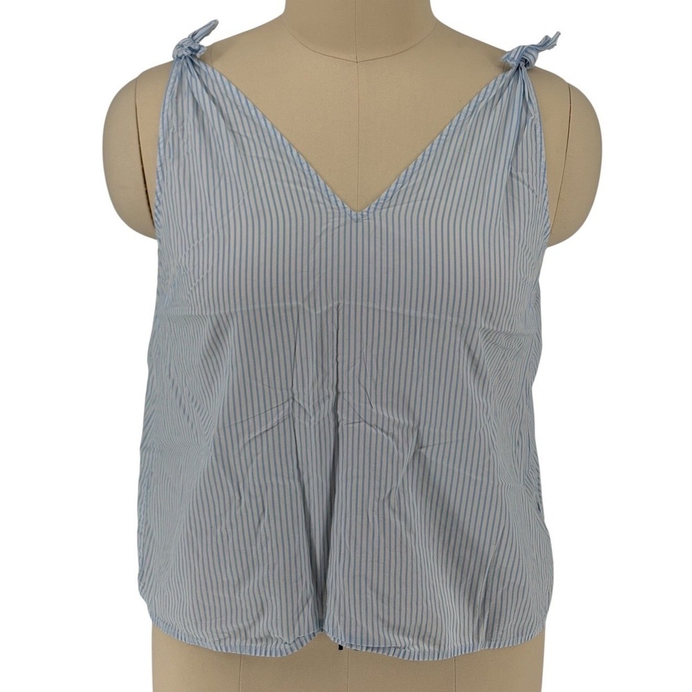 Who What Wear Tank Top Blue White Striped Tie Shoulder 100% Cotton XXL